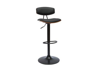 Tabouret de bar design r&eacute;glable noir et bois fonc&eacute; VASCO
