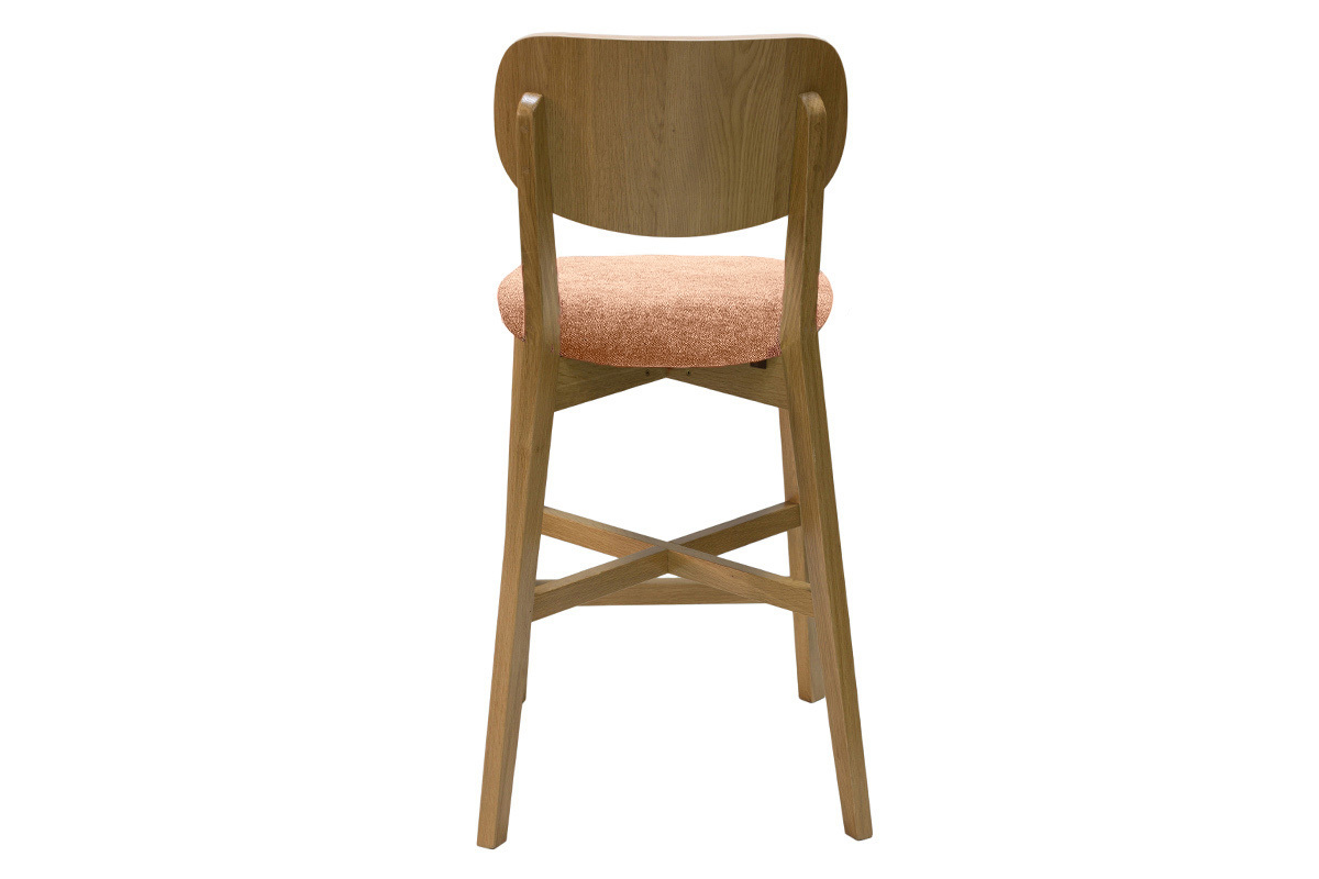 Tabouret de bar en bois clair ch�ne et tissu effet velours terre br�l�e H65 cm LUCIA