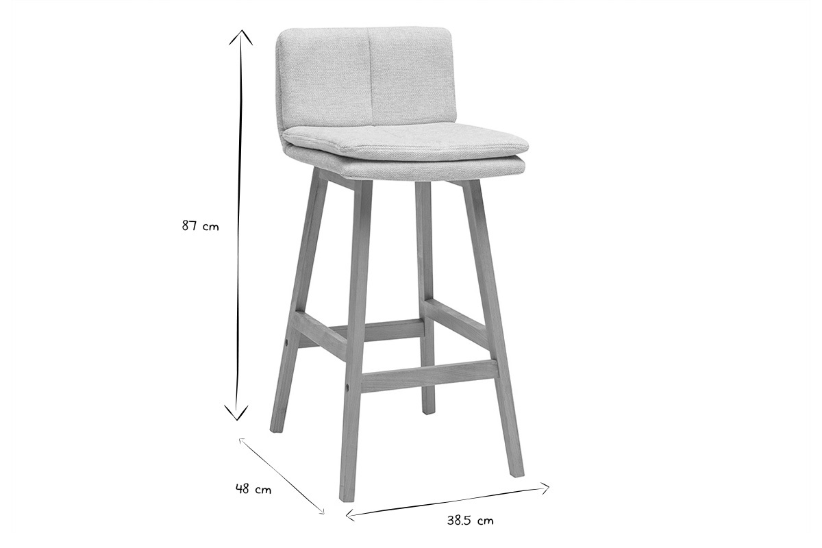 Tabouret de bar en tissu effet velours textur� beige et bois (lot de 2) JOAN