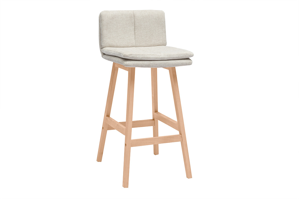 Tabouret de bar en tissu effet velours textur� beige et bois (lot de 2) JOAN