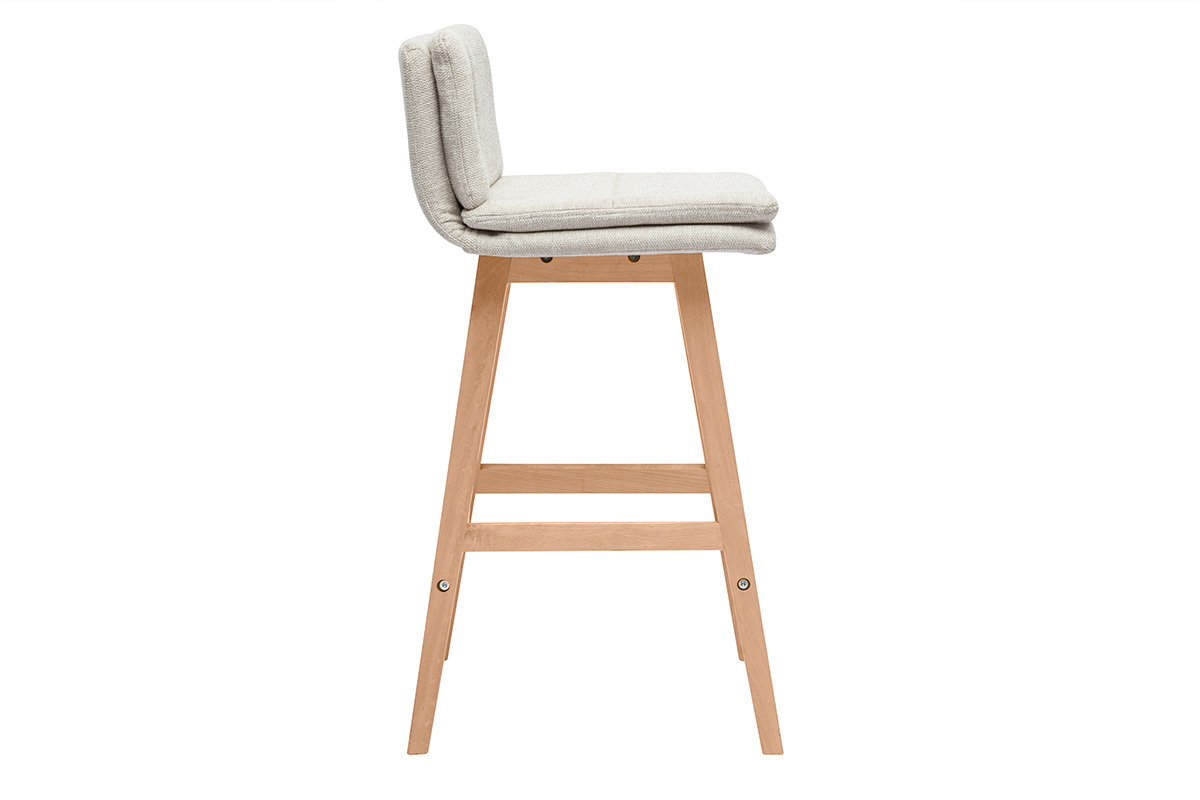Tabouret de bar en tissu effet velours textur� beige et bois (lot de 2) JOAN