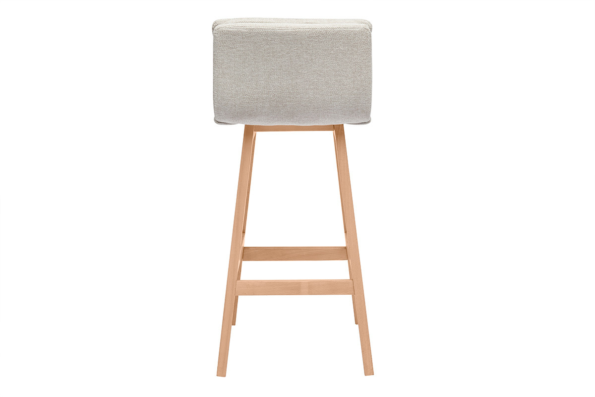 Tabouret de bar en tissu effet velours textur� beige et bois (lot de 2) JOAN