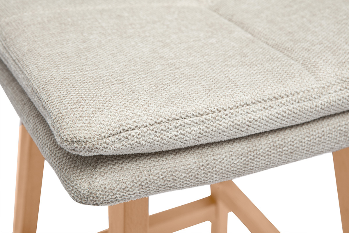 Tabouret de bar en tissu effet velours textur� beige et bois (lot de 2) JOAN