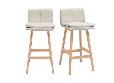 Tabouret de bar en tissu effet velours textur&eacute; beige et bois (lot de 2) JOAN