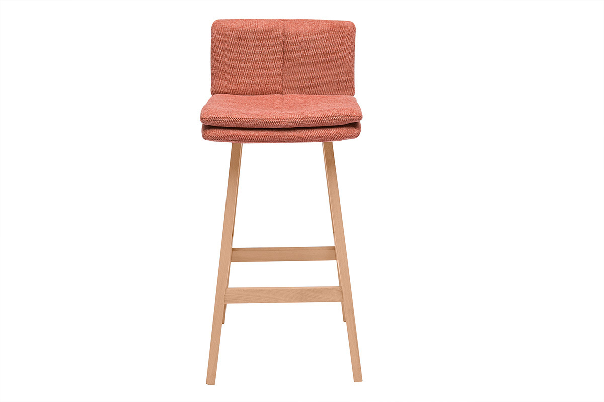 Tabouret de bar en tissu effet velours textur� terracotta et bois (lot de 2) JOAN