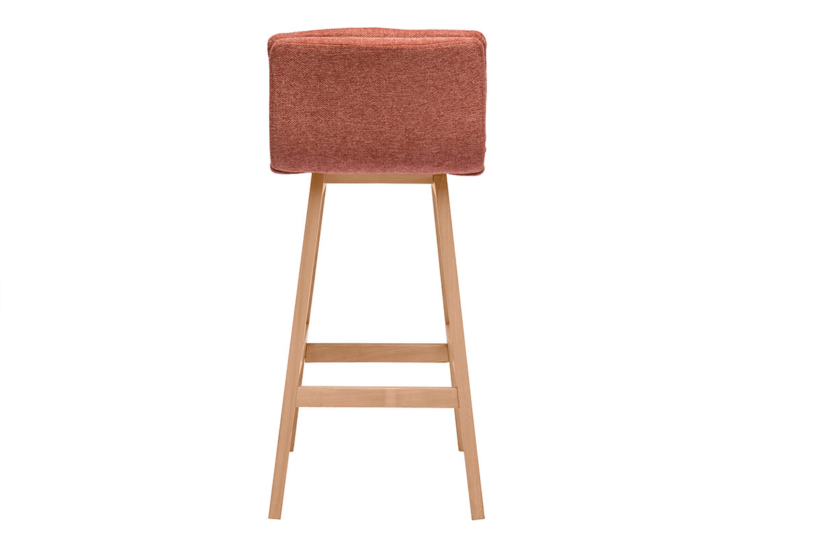 Tabouret de bar en tissu effet velours textur� terracotta et bois (lot de 2) JOAN