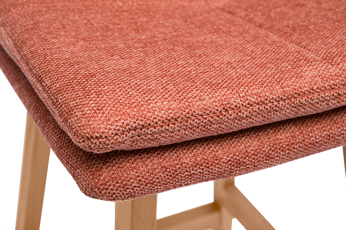 Tabouret de bar en tissu effet velours textur� terracotta et bois (lot de 2) JOAN