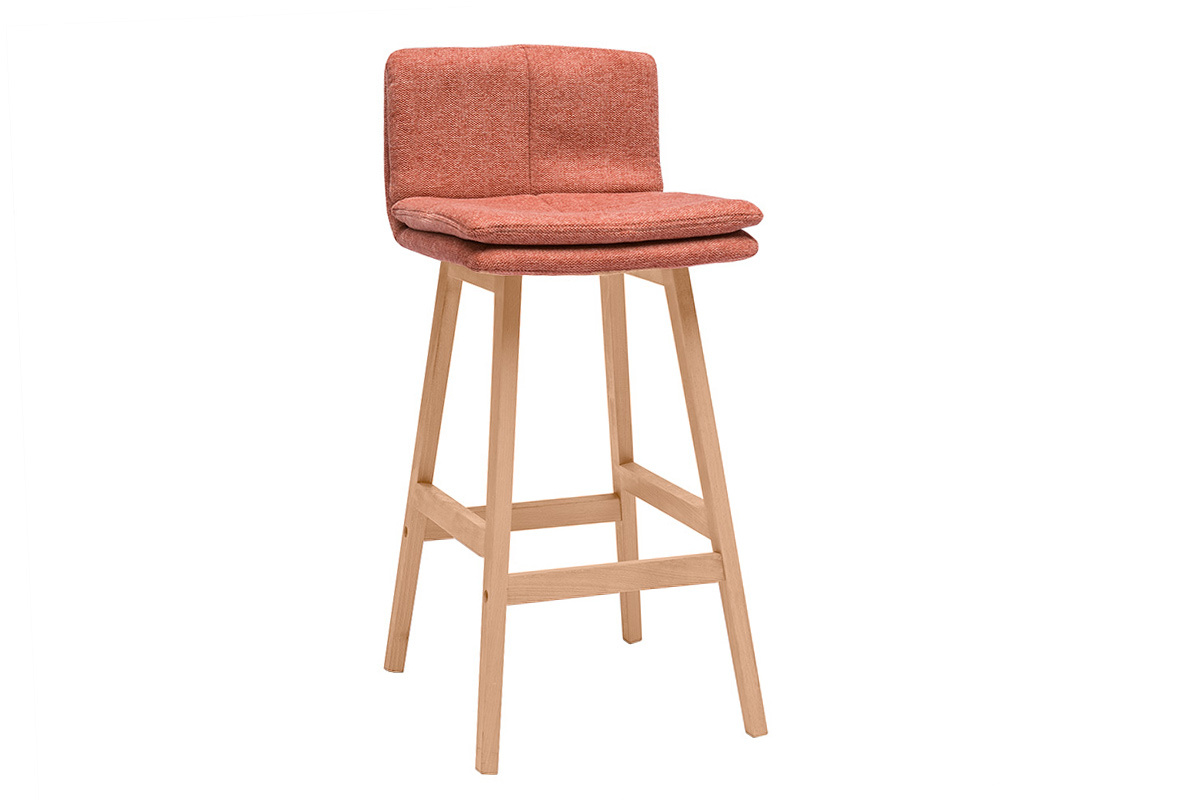 Tabouret de bar en tissu effet velours textur� terracotta et bois (lot de 2) JOAN