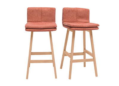 Tabouret de bar en tissu effet velours textur&eacute; terracotta et bois (lot de 2) JOAN