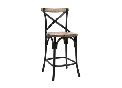 Tabouret de bar industriel en bois et m&eacute;tal noir 65 cm JAKE