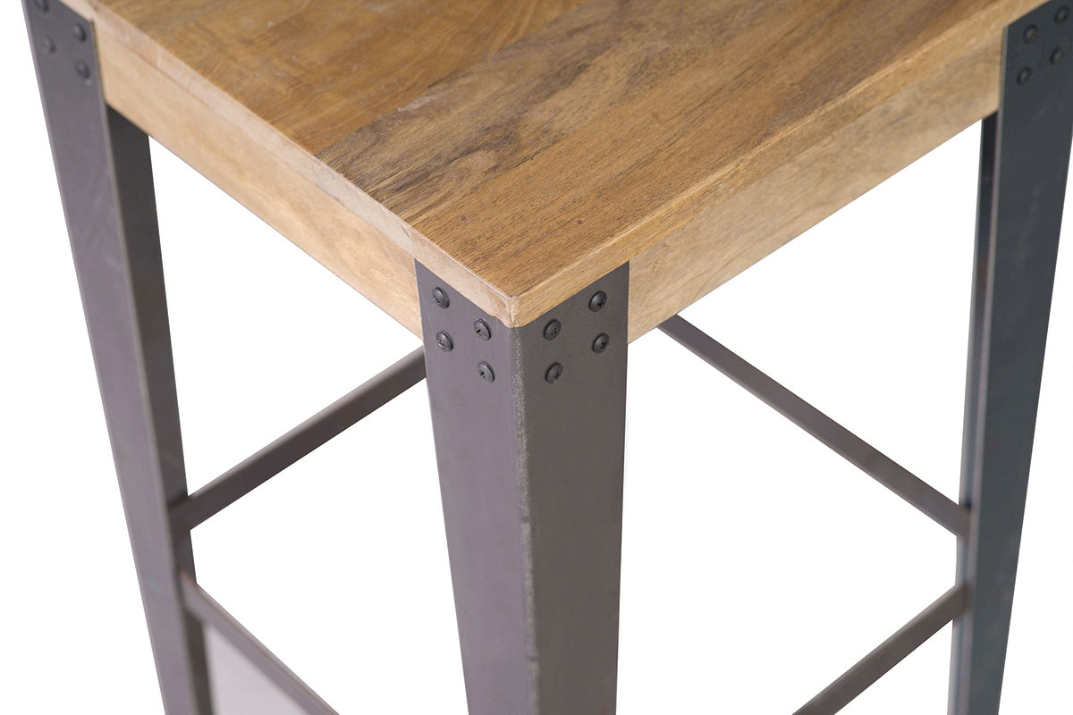 Tabouret de bar industriel m�tal et bois manguier massif H65 cm MADISON
