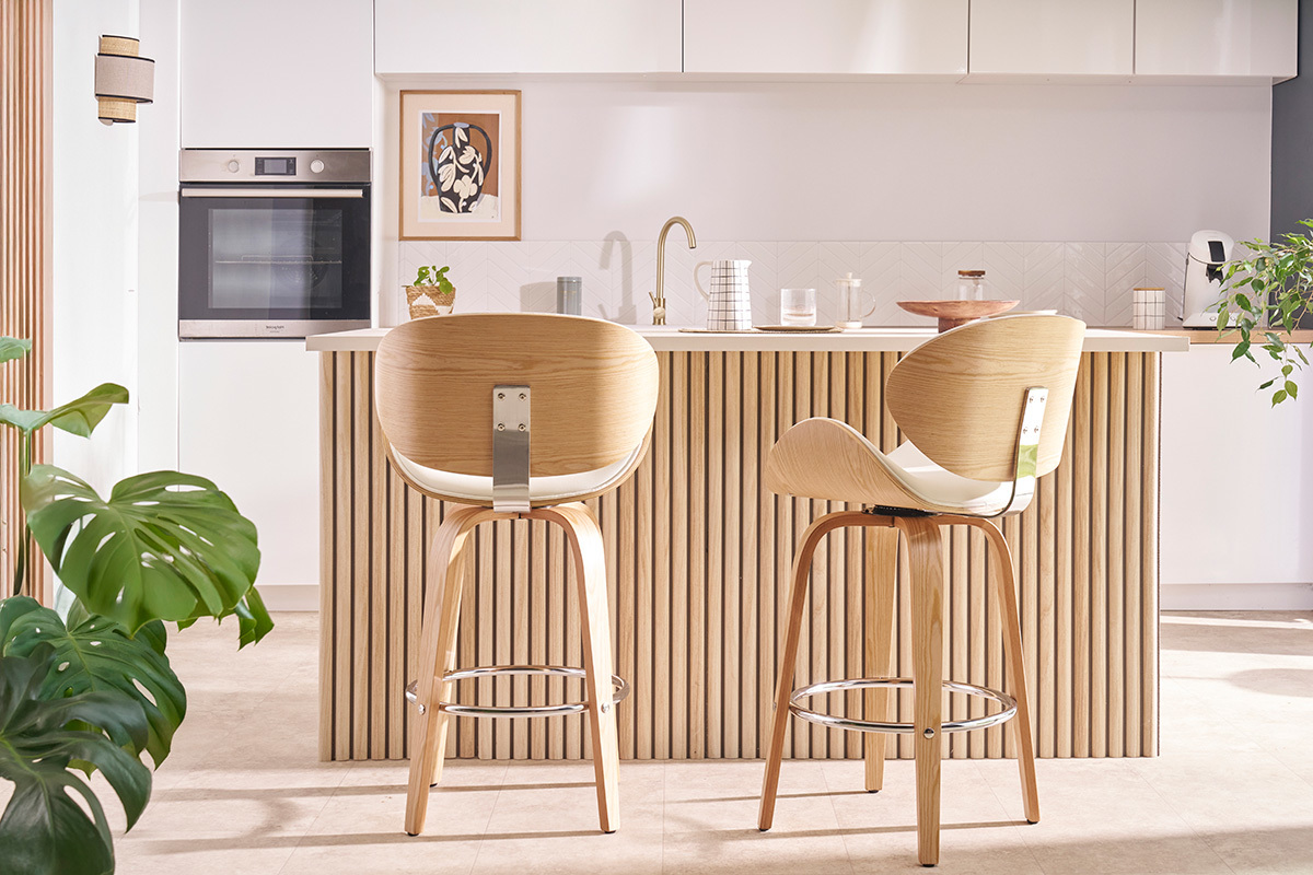 Tabouret de bar pivotant blanc et bois fonc� 65 cm WALNUT