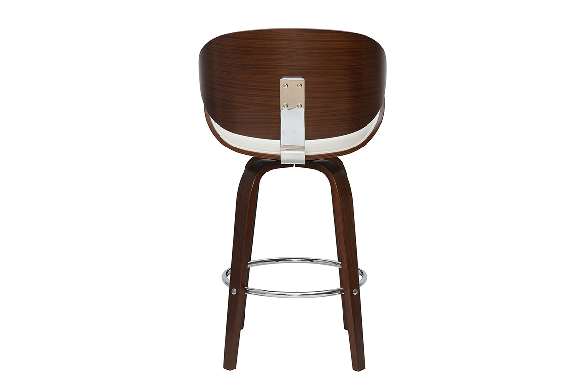 Tabouret de bar pivotant blanc et bois fonc� 65 cm WALNUT
