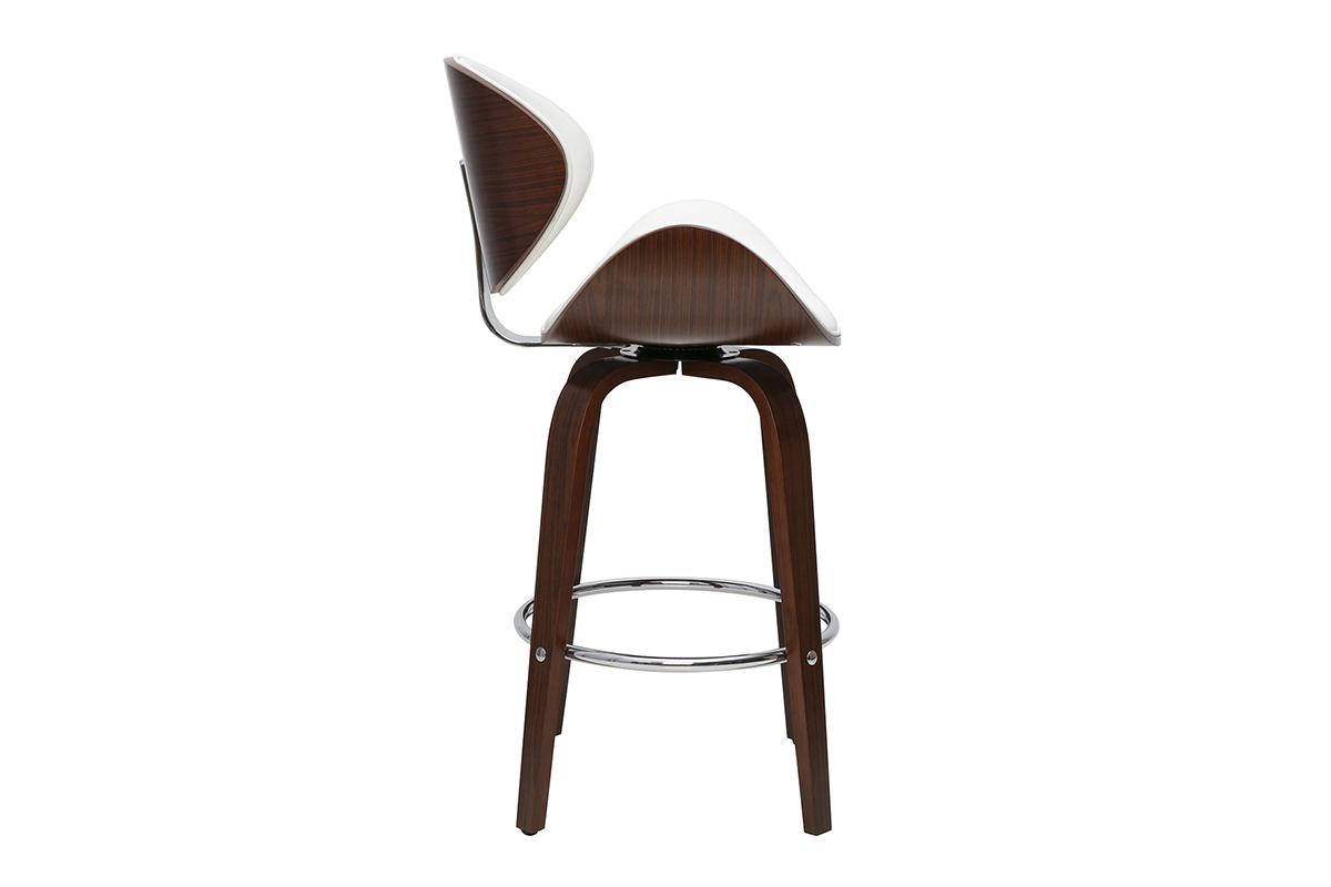 Tabouret de bar pivotant blanc et bois fonc� 65 cm WALNUT