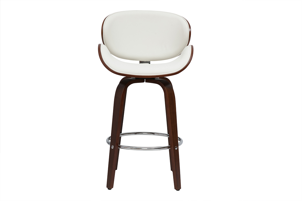 Tabouret de bar pivotant blanc et bois fonc�, design scandinave 65 cm WALNUT