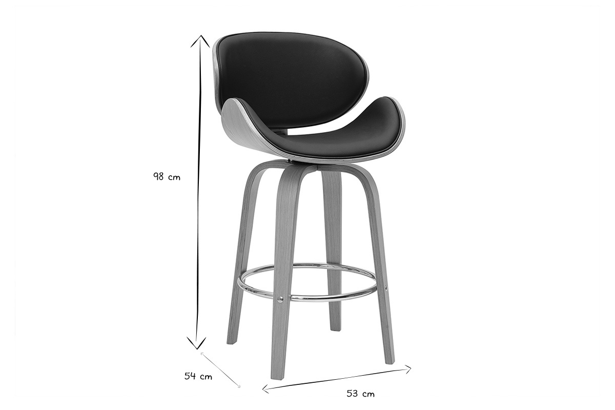 Dimensions du tabouret de bar pivotant noir et bois clair WALNUT 65 cm