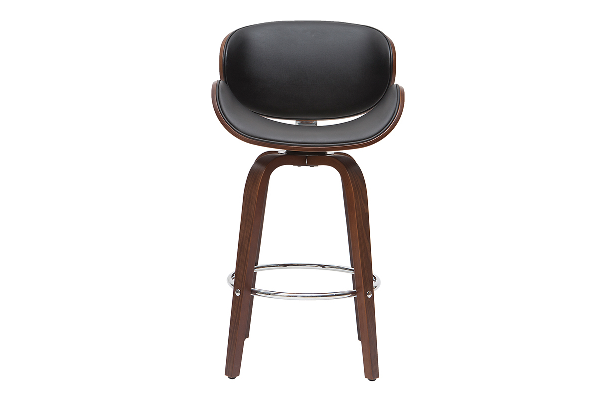 Tabouret de bar pivotant noir et bois fonc� 65 cm WALNUT