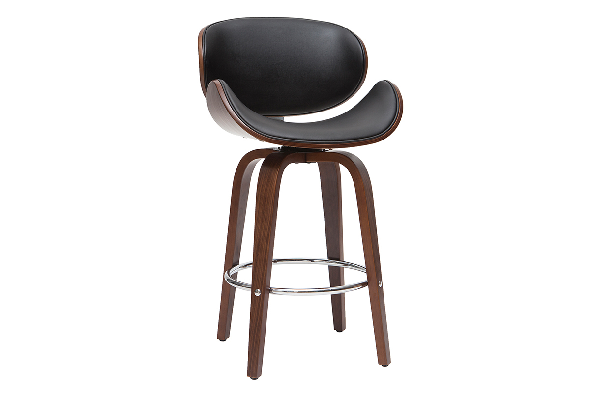 Tabouret de bar pivotant noir et bois fonc� 65 cm WALNUT