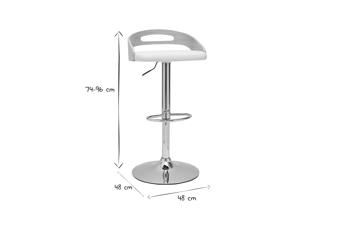 Tabouret de bar r�glable design blanc et bois clair MANO