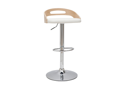 Tabouret de bar r&eacute;glable design blanc et bois clair MANO