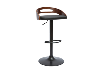 Tabouret de bar r&eacute;glable design noir et bois noyer MANO