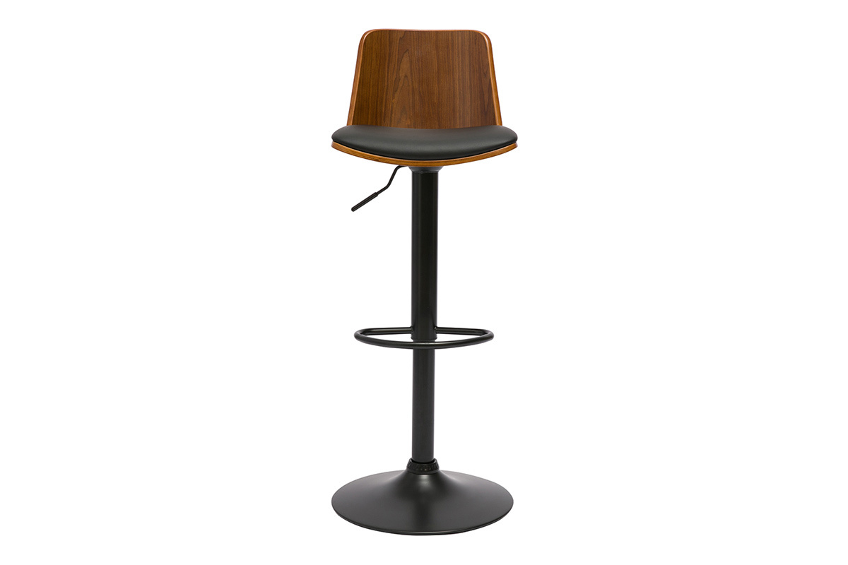 Tabouret de bar r�glable noir et bois fonc� DOA