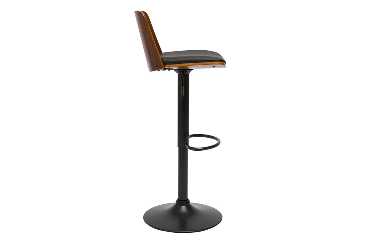 Tabouret de bar r�glable noir et bois fonc� DOA