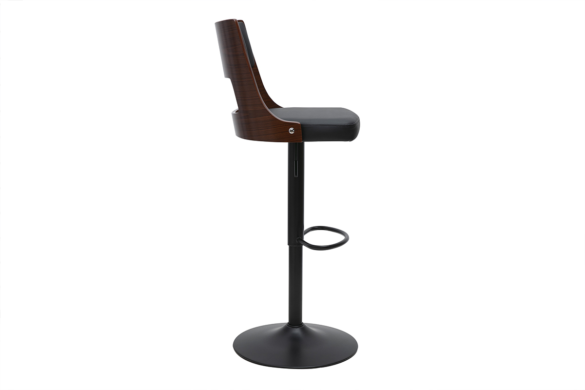 Tabouret de bar GARBO noir et bois, vue de profil.