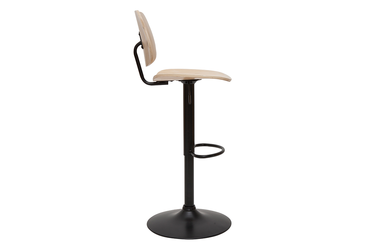 Tabouret de bar relevable bois clair et m�tal noir TOBIAS