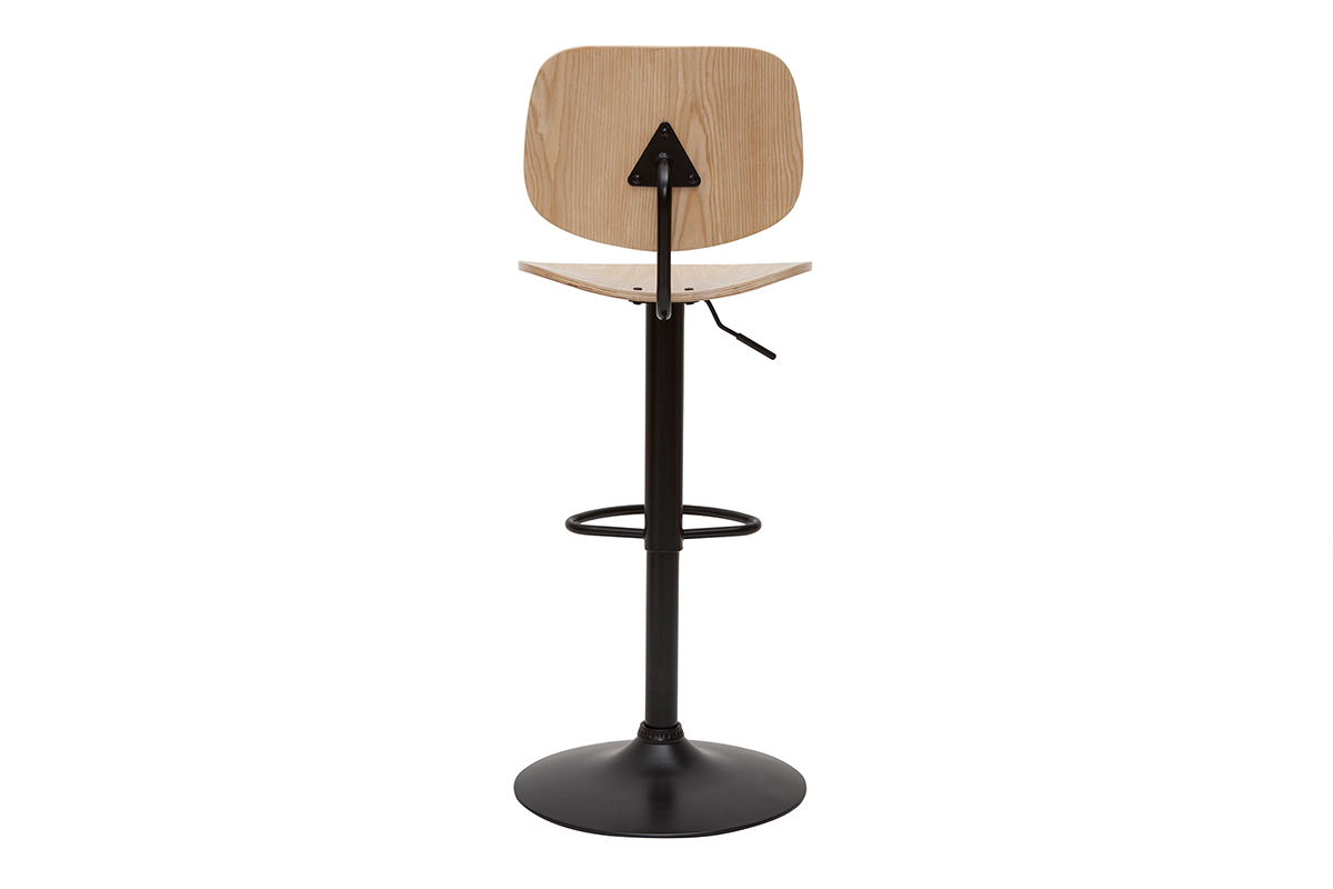 Tabouret de bar relevable bois clair et m�tal noir TOBIAS