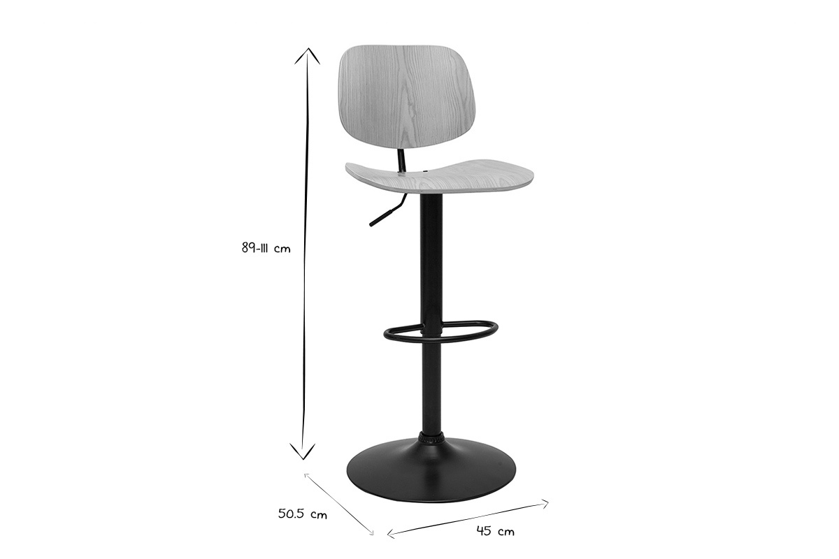 Tabouret de bar relevable bois clair et m�tal noir TOBIAS