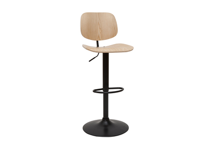 Tabouret de bar relevable bois clair et m&eacute;tal noir TOBIAS