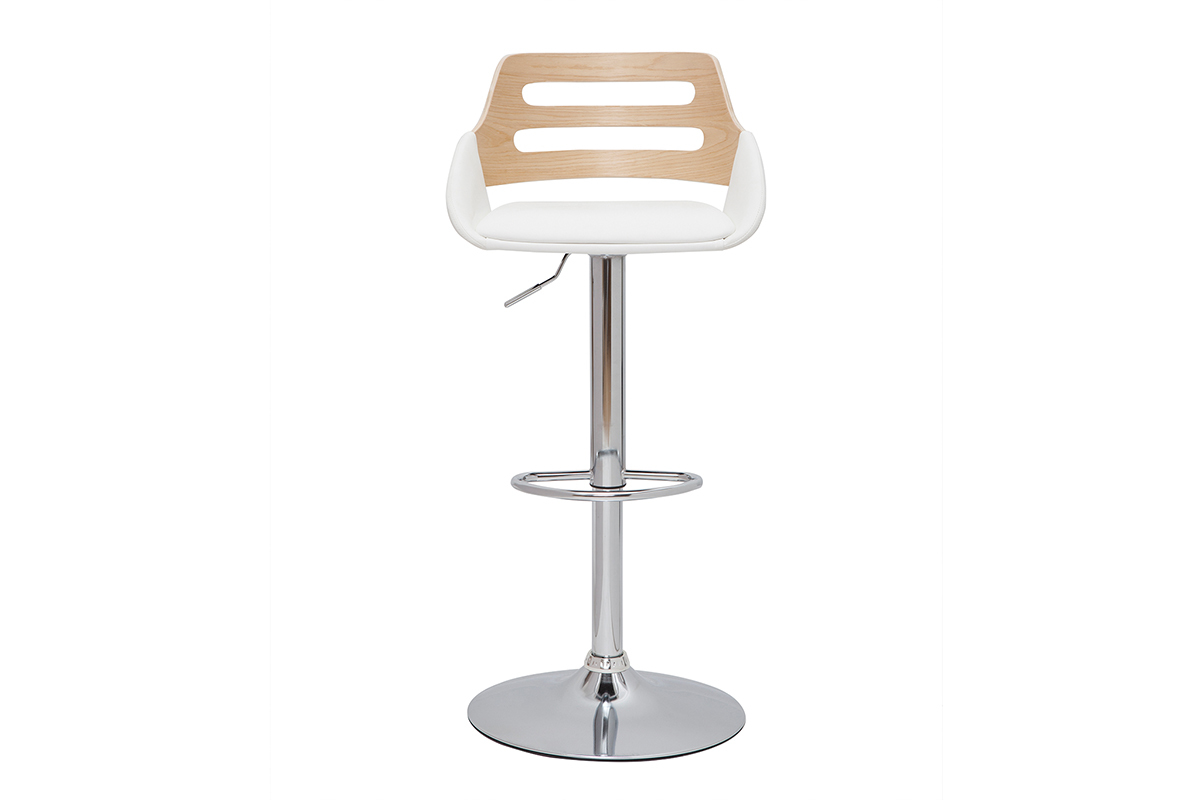 Tabouret de bar relevable design blanc et ch�ne PERNIK