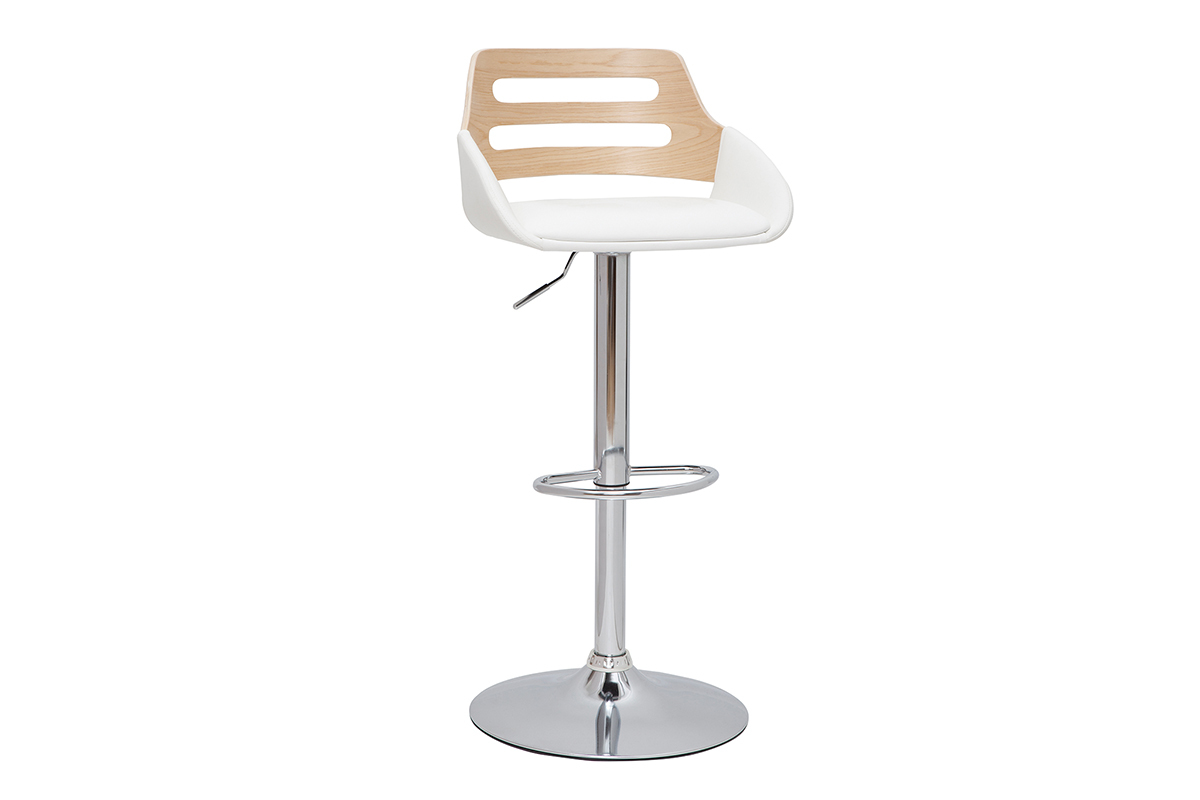 Tabouret de bar relevable design blanc et ch�ne PERNIK