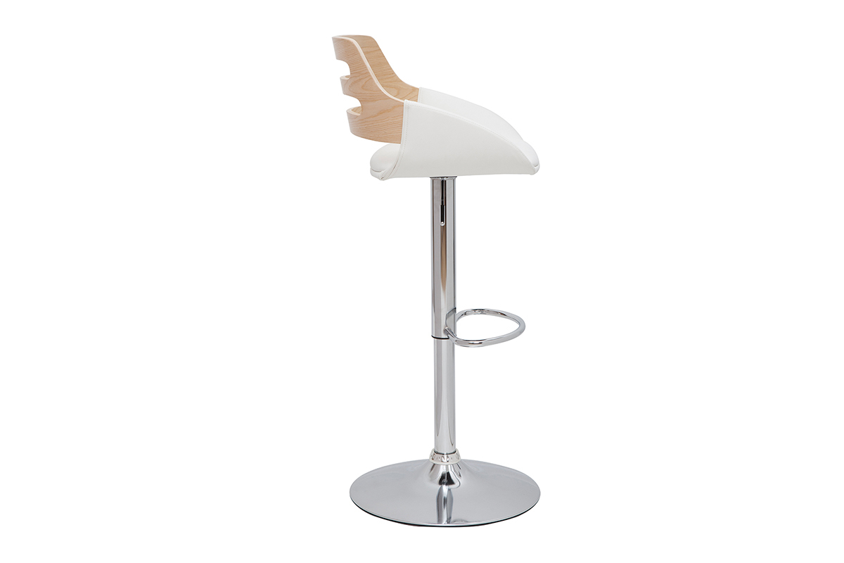 Tabouret de bar relevable design blanc et ch�ne PERNIK