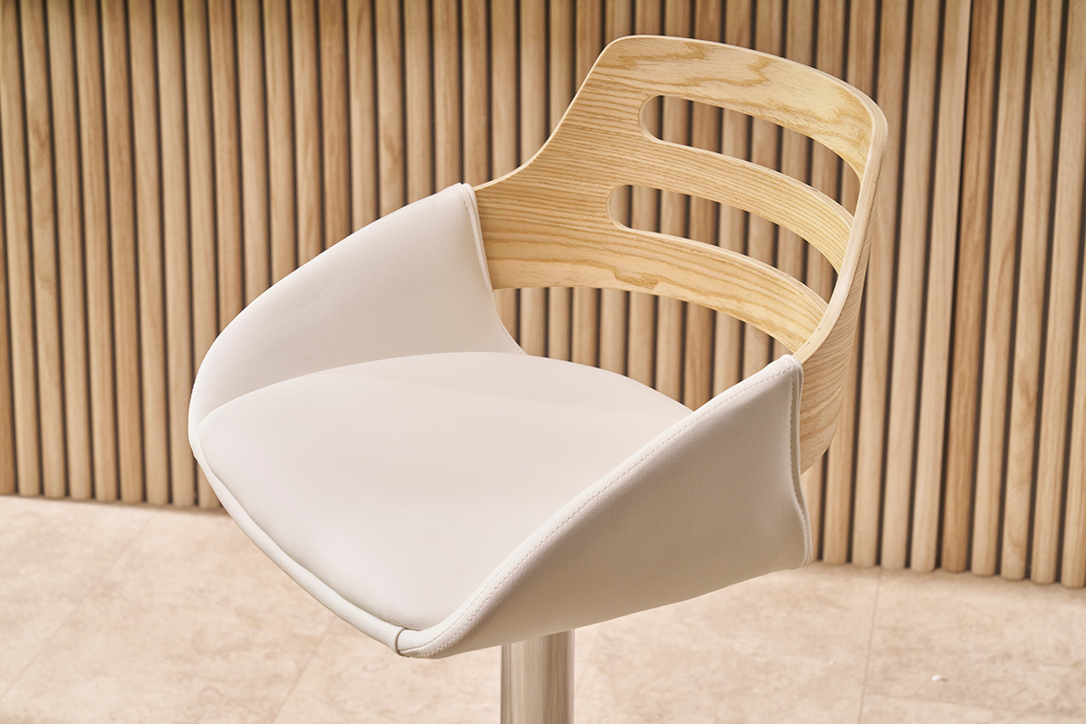 Tabouret de bar relevable design blanc et ch�ne PERNIK