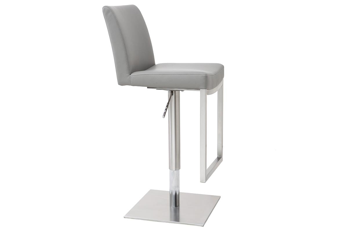 Tabouret de bar relevable gris et acier chrom� KYLE