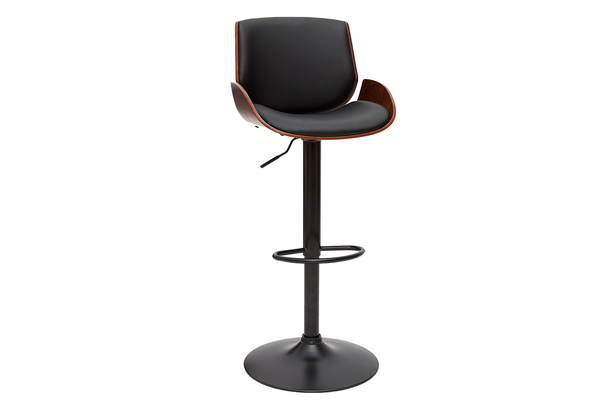 Tabouret de bar relevable noir et bois fonc� VESPER