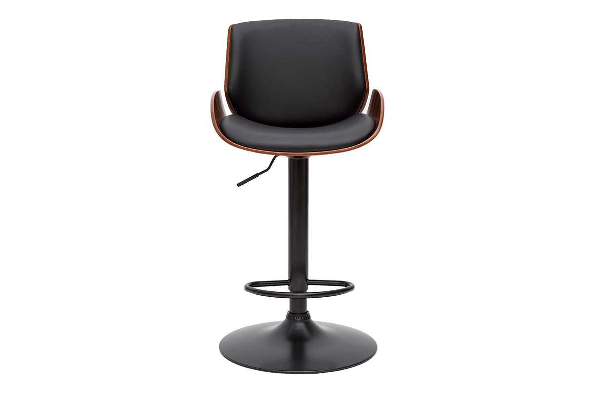 Tabouret de bar relevable noir et bois fonc� VESPER