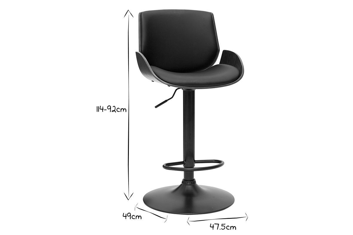 Tabouret de bar relevable noir et bois fonc� VESPER
