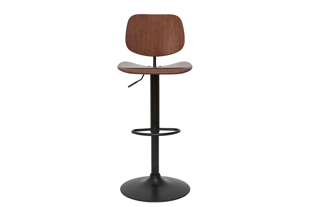 Tabouret de bar relevable noyer et m�tal noir TOBIAS