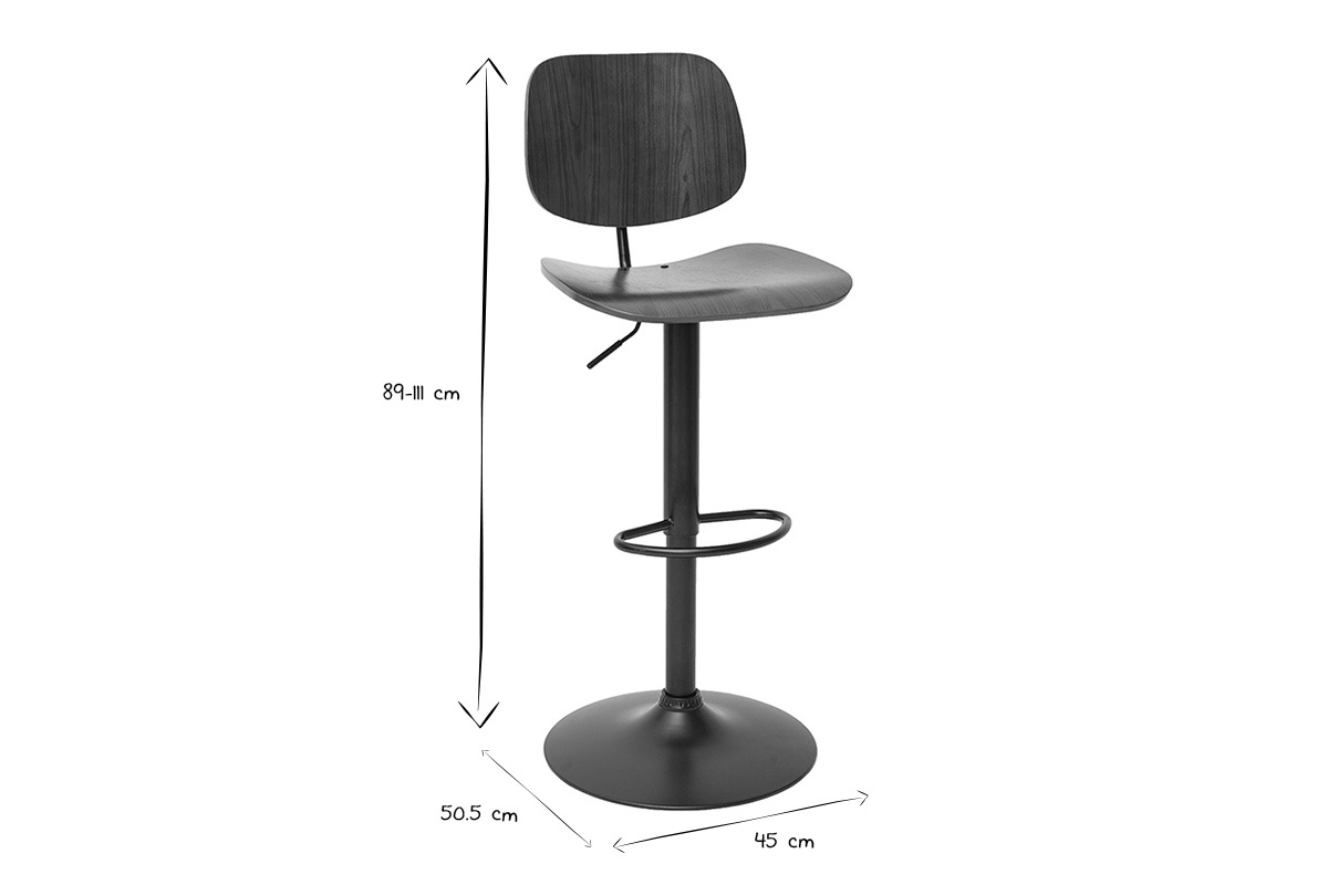 Tabouret de bar relevable noyer et m�tal noir TOBIAS