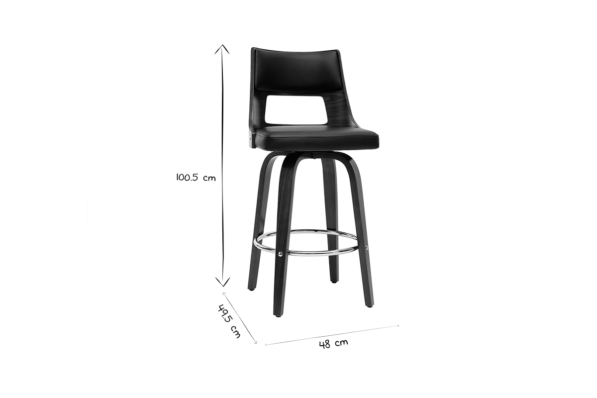 Dimensions du tabouret de bar GARBO en noir et blanc : hauteur 100,5 cm, largeur 48 cm, profondeur 49,5 cm.