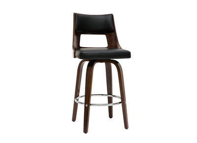 Tabouret de bar vintage pivotant noir et bois fonc&eacute; GARBO