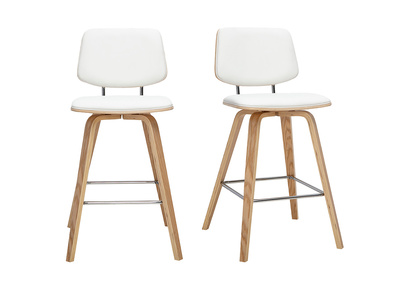 Tabourets de bar blancs et bois clair H66 cm (lot de 2) SEGUR
