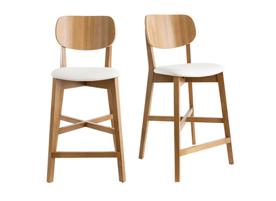 Tabourets de bar bois ch&ecirc;ne et blanc H65 cm (lot de 2) LUCIA