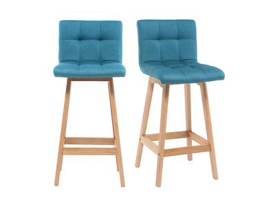 Tabourets de bar bois et bleu canard H65 cm (lot de 2) KLARIS