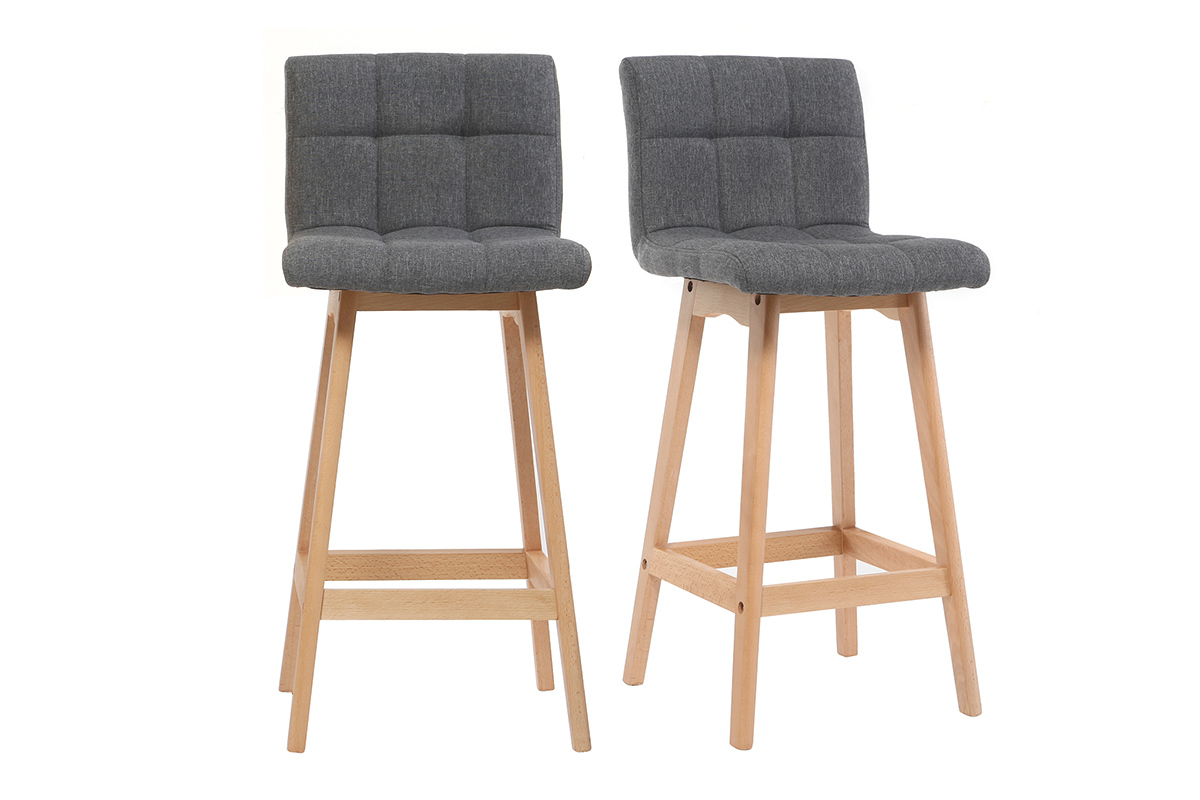 Tabourets de bar bois et gris fonc� H65 cm (lot de 2) KLARIS