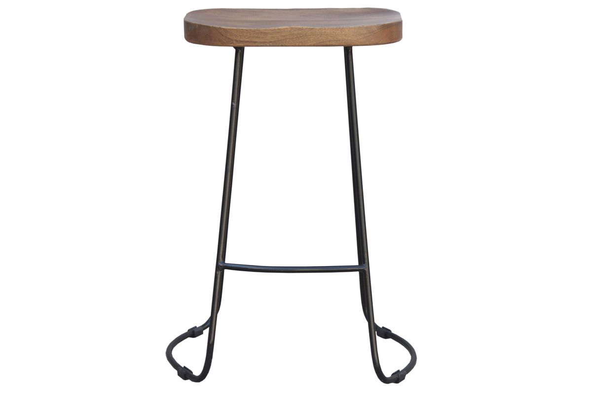 Tabourets de bar bois manguier massif et m�tal 65 cm (lot de 2) RUNKO