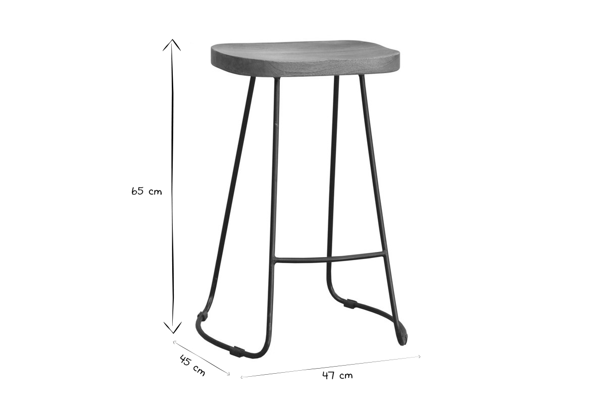 Tabourets de bar bois manguier massif et m�tal 65 cm (lot de 2) RUNKO